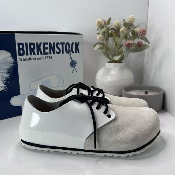 Birkenstock Maine Patent Leather Suede Shoe White Regular Fit Women 11/Men 9 NWB - Picture 1 of 10